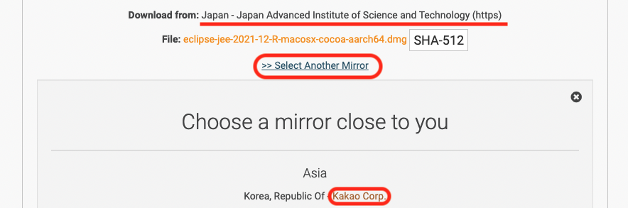 Download Eclipse with the mirror you live in